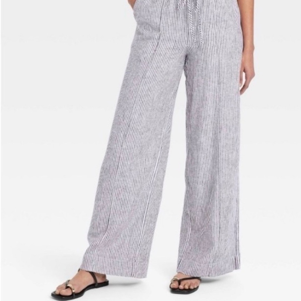 a new day Striped Wide-Leg Pull-On Pants in Light Gray
